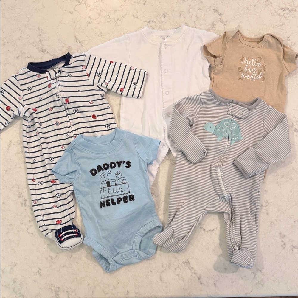 Newborn Boy Bundle:Striped and Solid Baby One Piece Set
